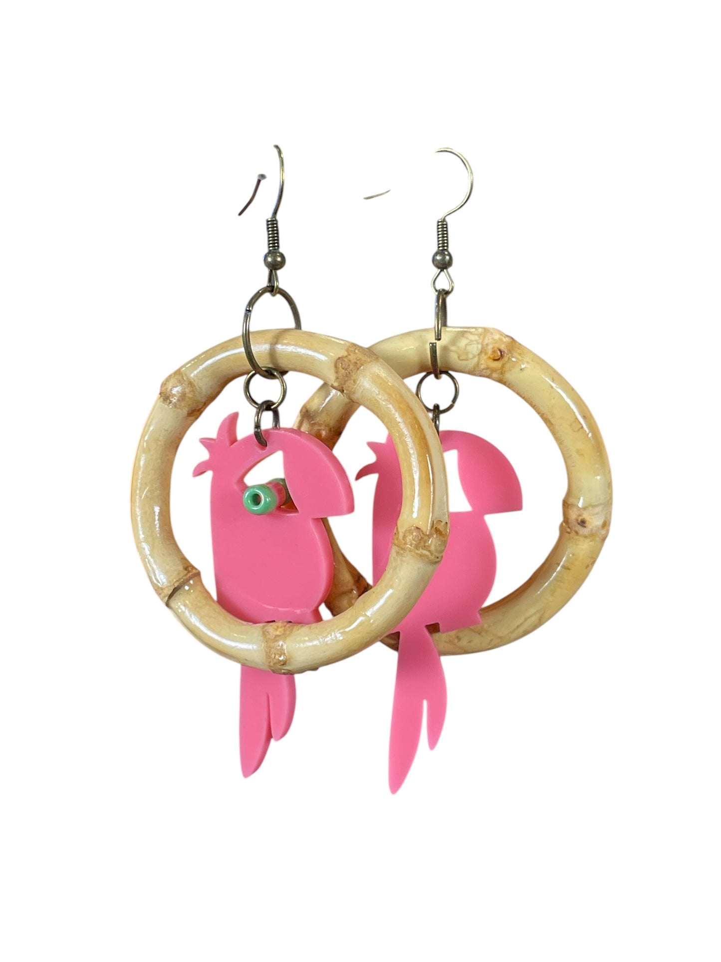 Parrot / Tropical Bird Earrings in Small Bamboo Hoops