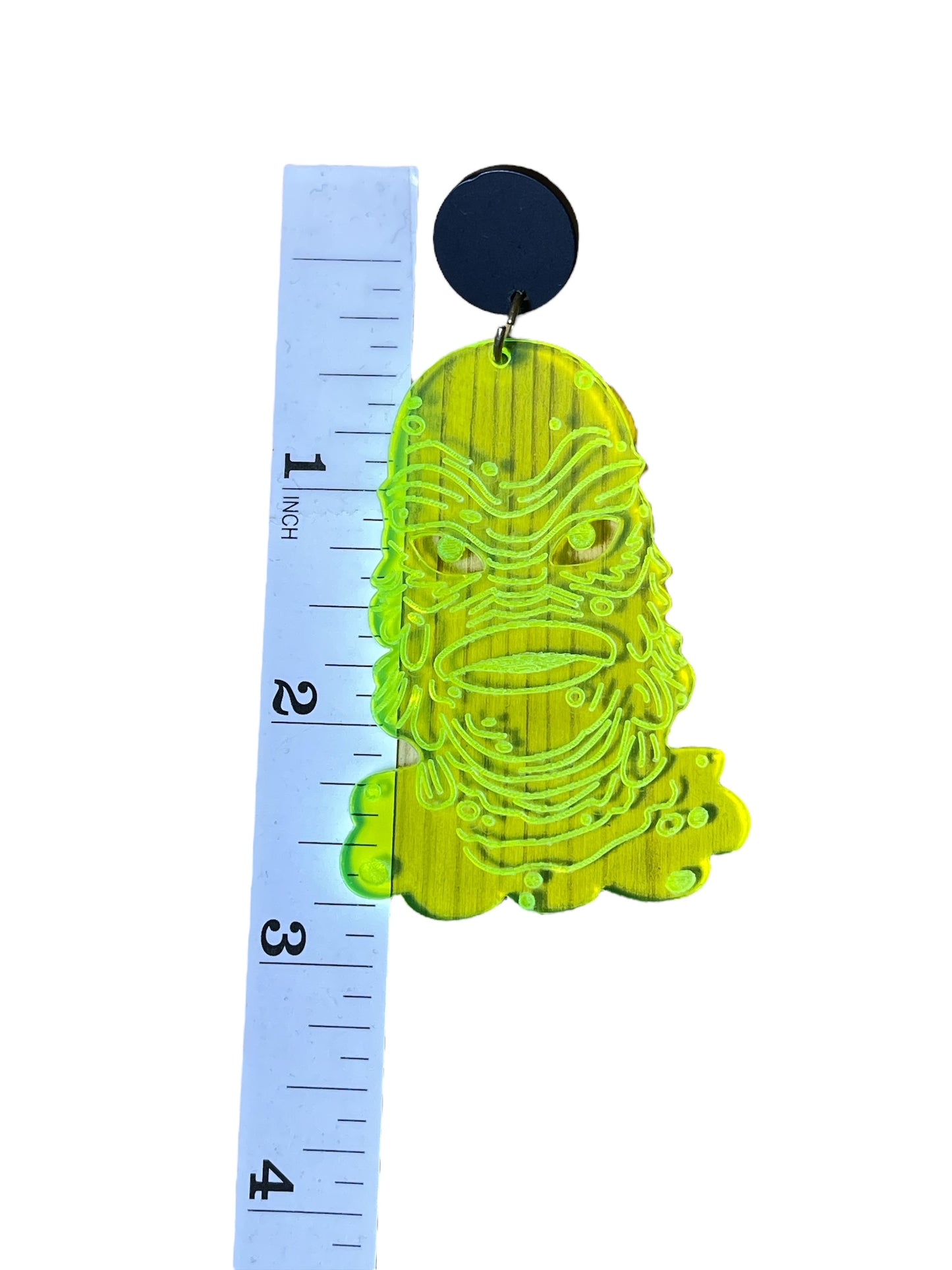 Clear, Green Acrylic, Creature of the Black Lagoon Head Earrings